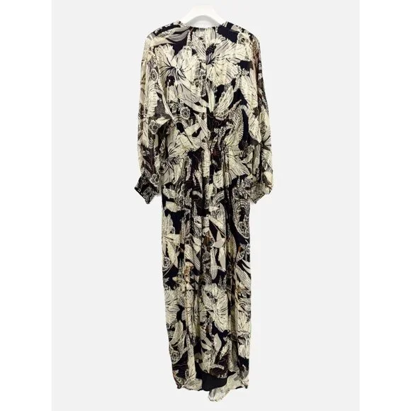 Ranna Gill Anthropologie Ruched Black Gold Brocade Midi Dress M - Picture 7 of 11